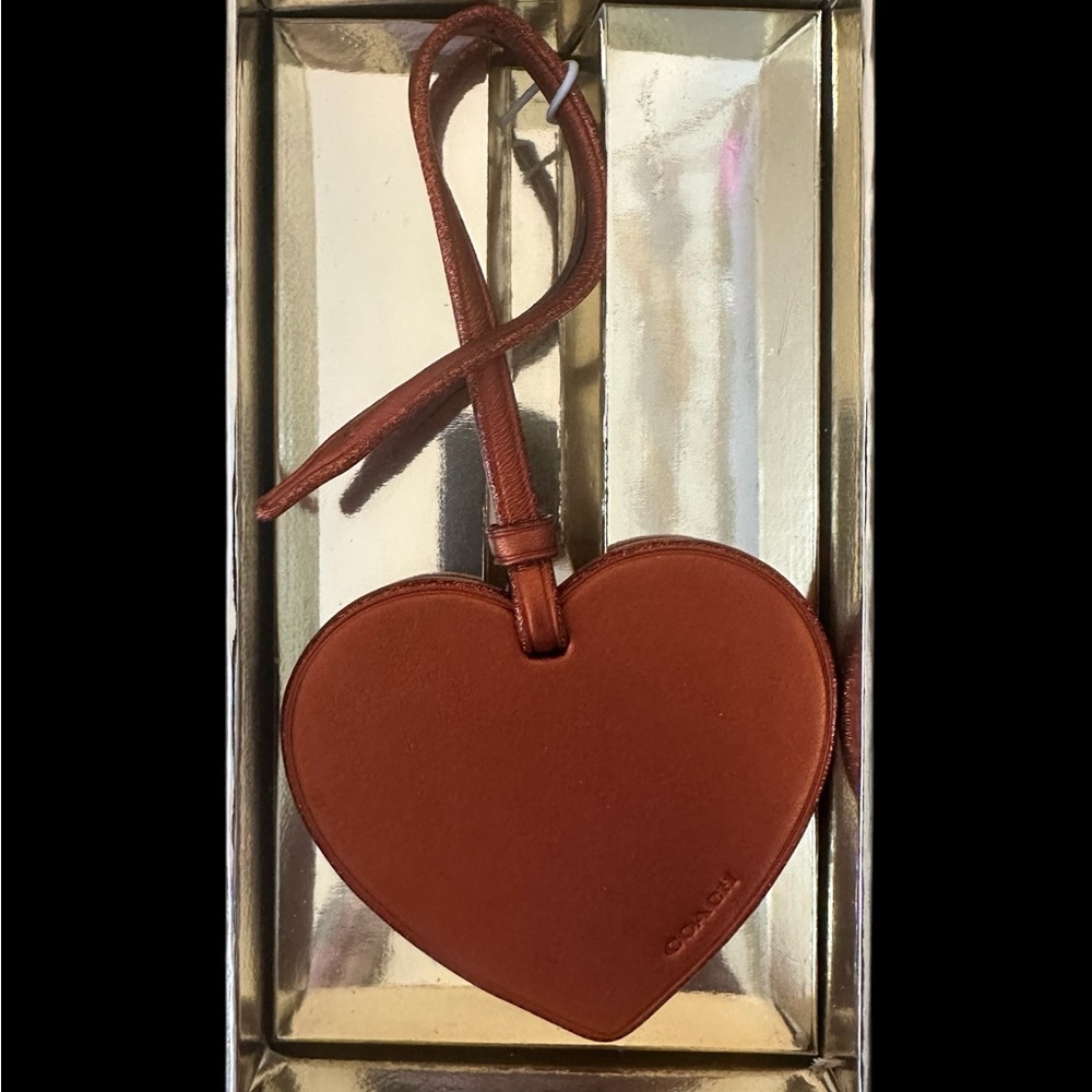 Coach BrIck Color Heart Leather Bag Charm & Hang Tag‎ in Gift Box. NWT